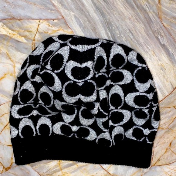 Coach Black Wool Cc Logo Beanie Hat OS